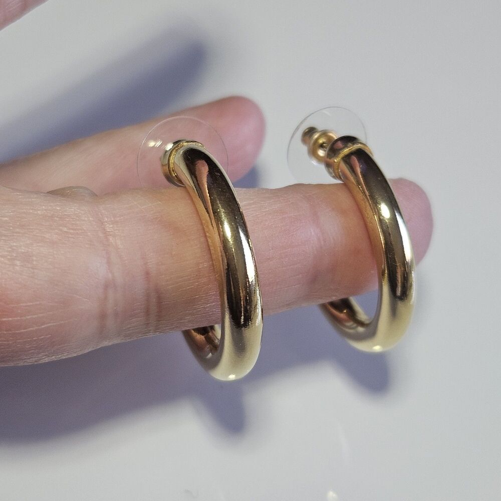 Vintage Gold Tone Thick Chunky Hoop Pierced Earrings